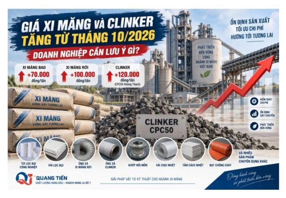 Giá xi măng và clinker tăng từ tháng 10/2026